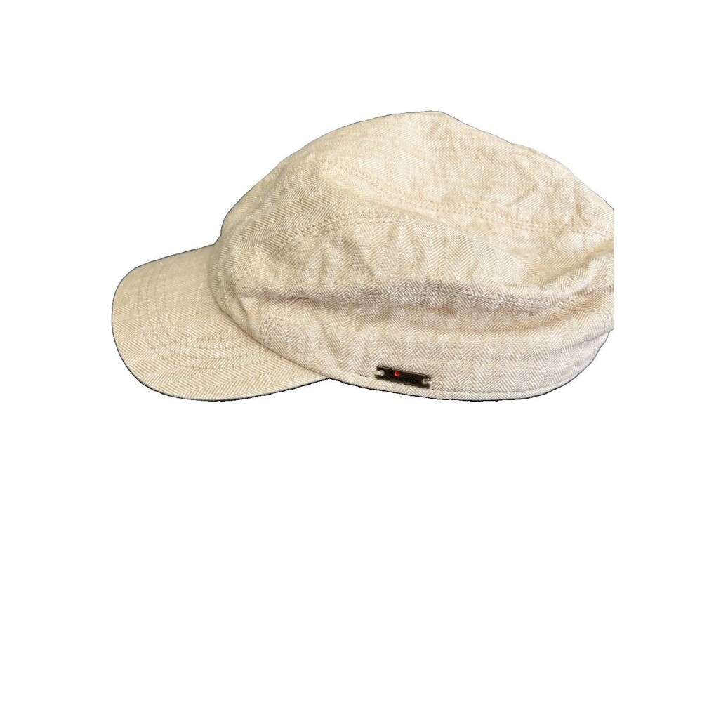 Wigens Sweden Linen Pub Cap Hat Size 61 XL XXL Beige Herringbone Paisley Lining